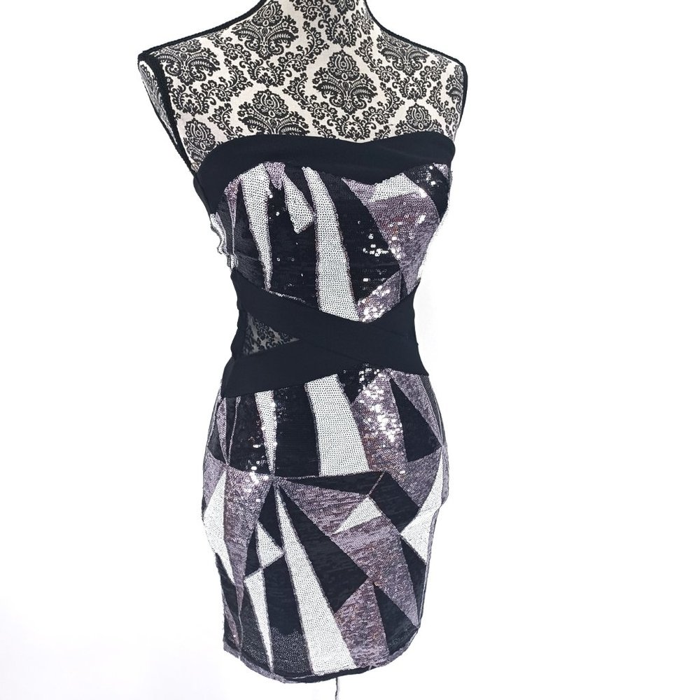 Ruby Rox Mini Sequin Strapless Mesh Insert Bodyco… - image 4